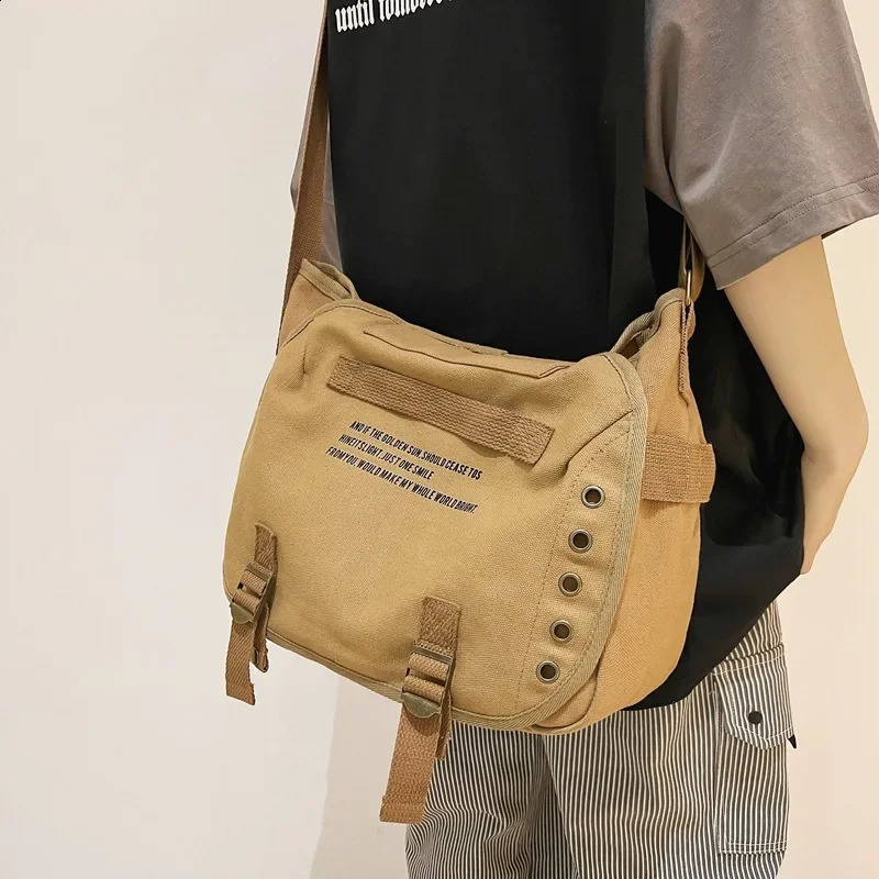 Vintage Letter Canvas Crossbody Bags for Men Shoulder Strap Handbags college student Messenger Bag bolsos hombre 240819