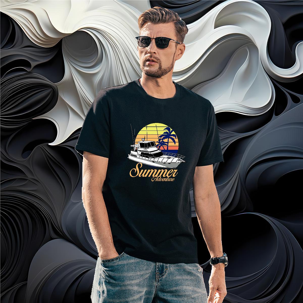 Soft sea T-Shirts for Men High Street Hip Hop Men Tops Tees 230g Pure Cotton 2024 New Breathable Custom Printing Tees Shirts