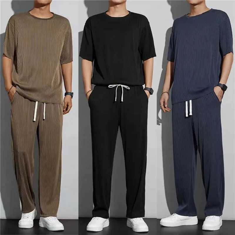 Mens Pajama Set Summer Casual Soft Pajama Solid Color Breathable Pajama Set Comfortable Home Pajama Mens PajamaW240719