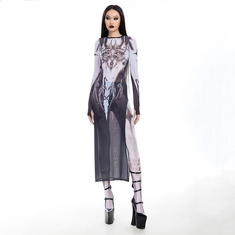 BUILDINGB Women Sexy See Through Spring Autumn Long Sleeve Dress Party Club Streetwear Bodycon Fall Long Dress 240819