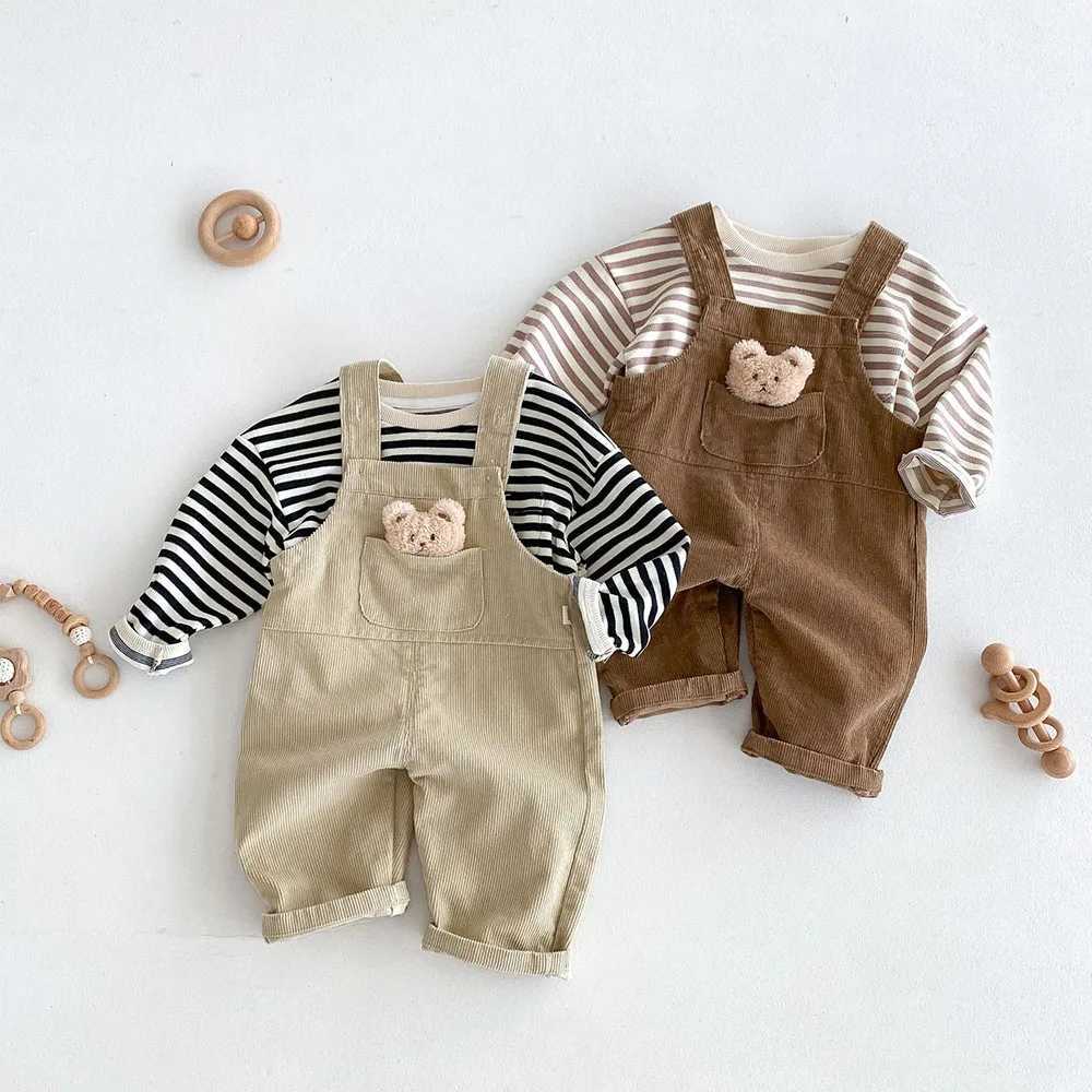 Milancel 1-5Y Autumn Childrens Clothing Bear Coat Corduroy jumpsuit Loose Style Girls Pants W240806