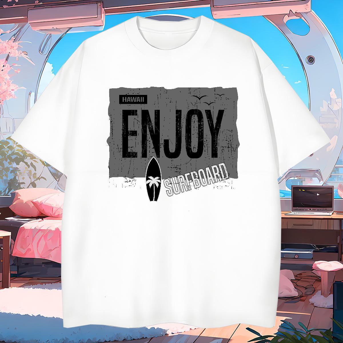 Classic enjoy 230g Cotton Men Tees Home Outdoor Short Sleeve Soft Mens T Shirts Classic Casual Floral Print Tshirts