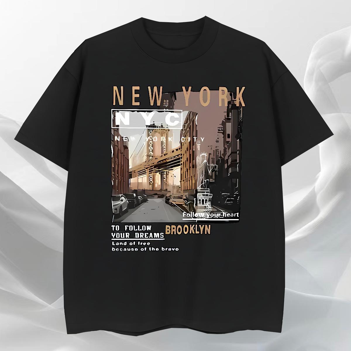 Soft Mens Tshirts Daily Outfit 230g Cotton Floral Print Breathable Short Sleeve New York T shirt Fashion Casual Tops
