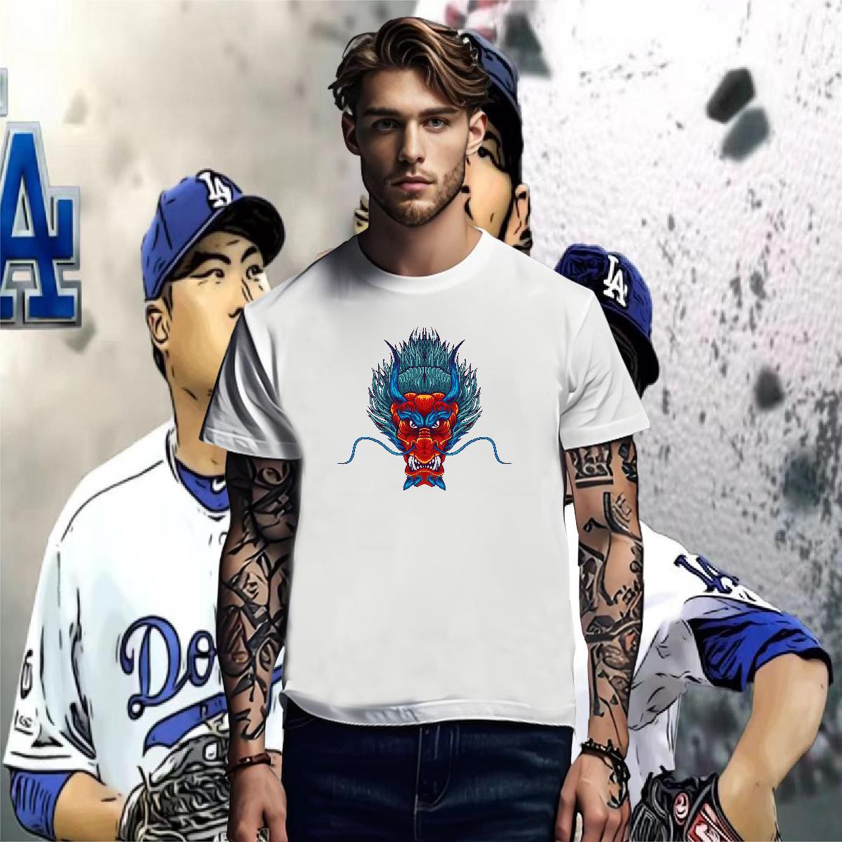 Mens T Shirts 230g Cotton dragon Street Wear Crew Neck Breathable Cartoon Print Mens Tshirts Stylist Designer Tees