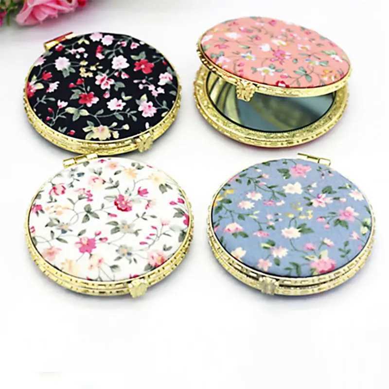 1Pc Mini Round Pocket Folding Makeup Mirror Vintage Double Sides Floral Printed Chinese Style Compact Cosmetic Drop Shipping Y240819