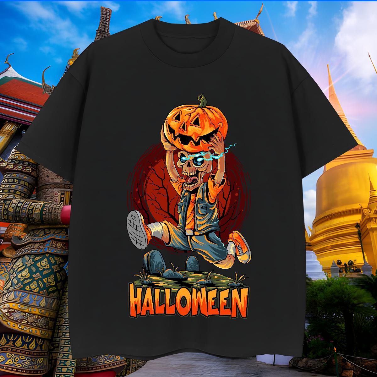 High Quality Man T Shirts pumpkin O-Neck Short Sleeve Home Outdoor Asian Size 230g Cotton Men Tops Tees Fashion New Clothes