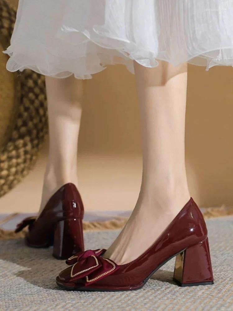 Dress Shoes Pumps On Heeled Mary Jane Red Ladies Summer Footwear For Women 2024 Gothic Square Toe High Heels Japanese Style Lolita E A