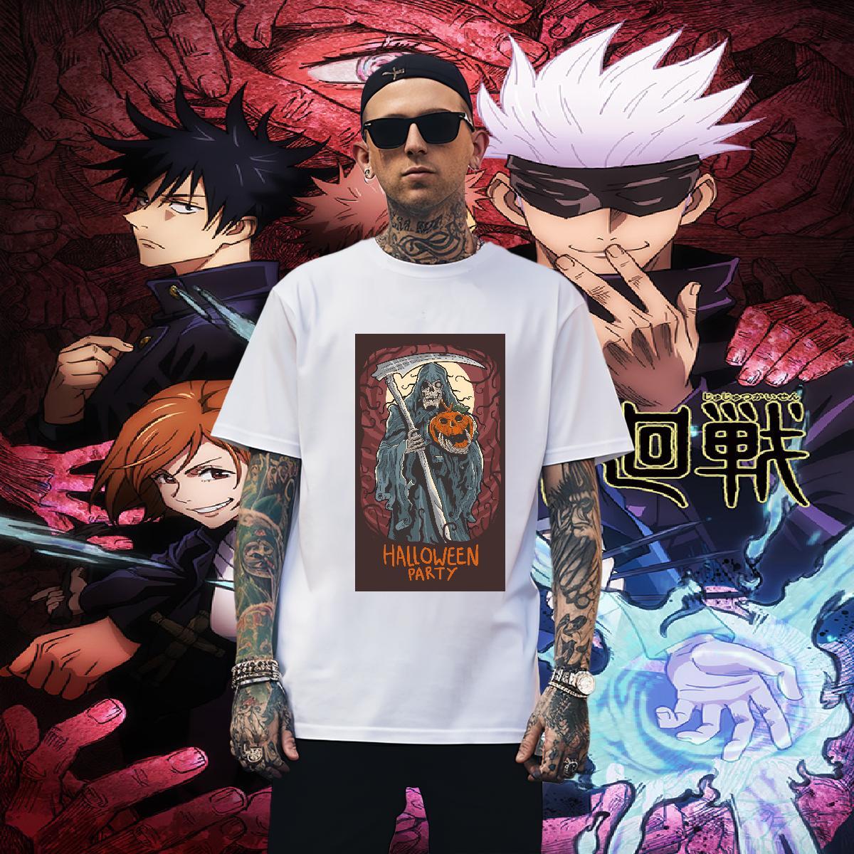 Unisex T-Shirts halloween Breathable Crew Neck Casual Daily Wear DIY Anime 230g Cotton Tshirt for Man Woman 2024 Summer Tshirts