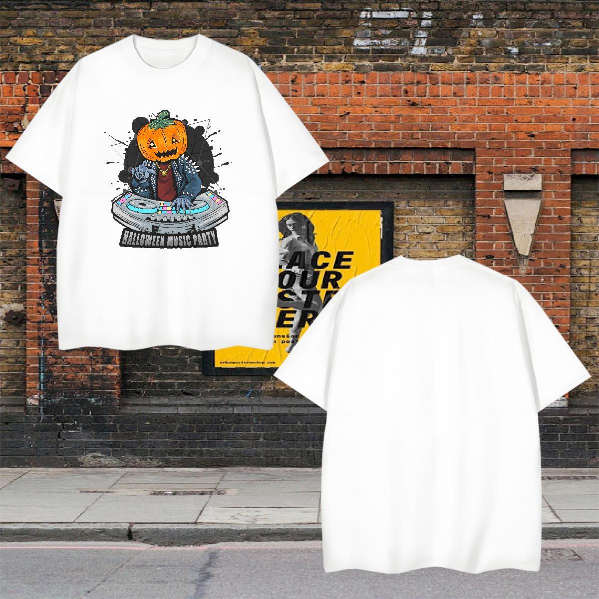 Classic Men Tops Tees pumpkin Sports Casual 230g 100% Cotton Polos Crew Neck Cool Design T shirt White Plus Size