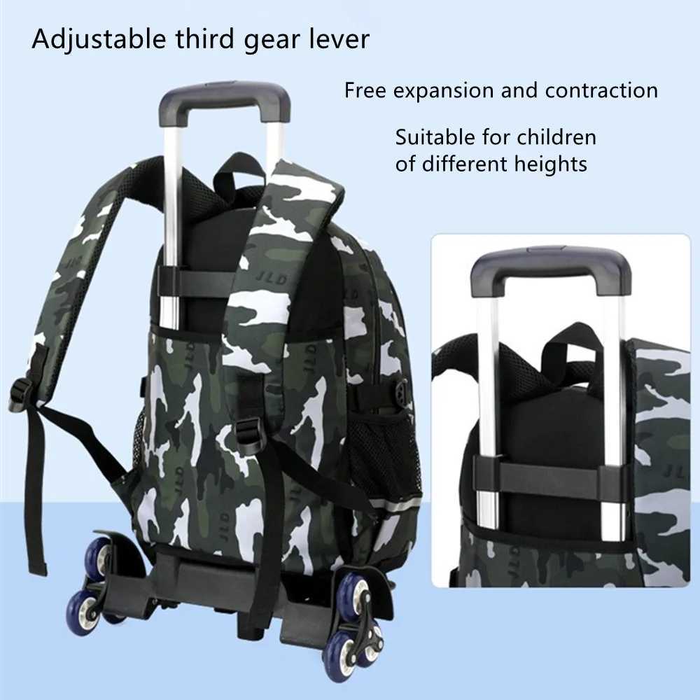 Camouflage 2 Wheels Chidren Backpack Fashion Waterproof Travel School Bags Trolley Case Thick Mesh Shoulder Strap Kids Handbag Y240820