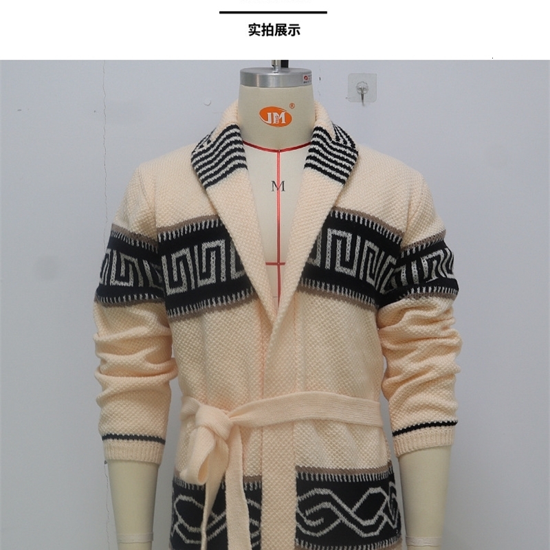 Fashion Mens Warm Sweater Cardigan Autumn Winter Retro Jacquard Knitted Sweater Male Thick Lace-Up Waist Cardigan Sweater Coats 240819