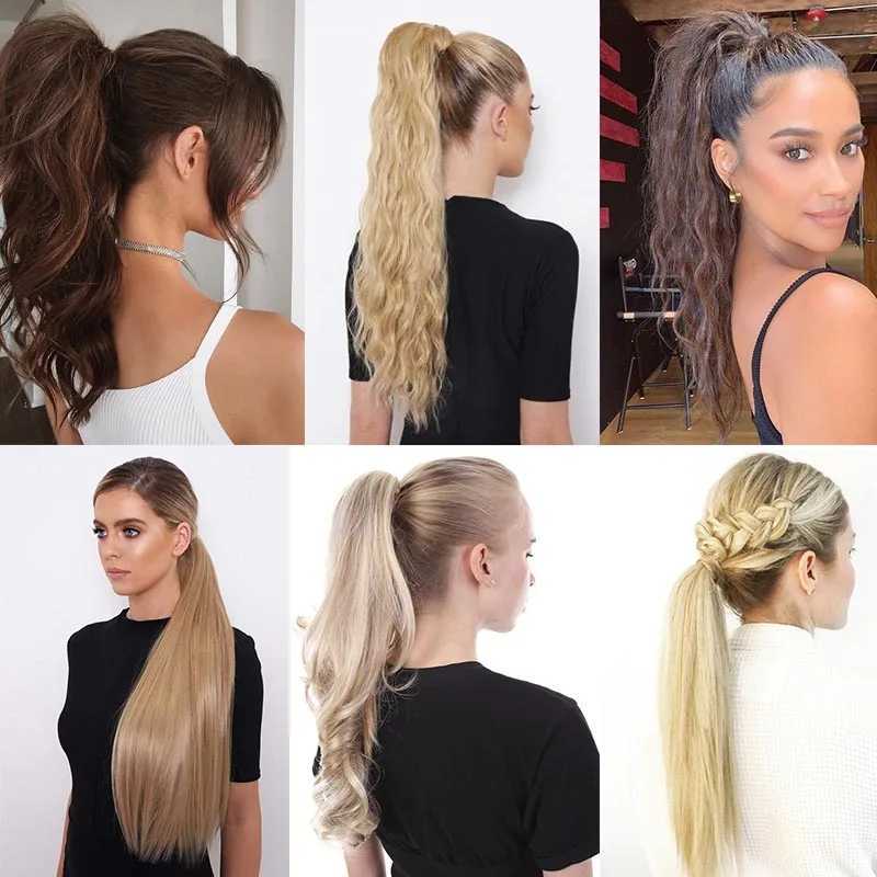 Chunjiang Synthetic 24 inch long curly hair with a ponytail clip wrapped around the hair natural ponytail extension wavy wig straight wig W240817