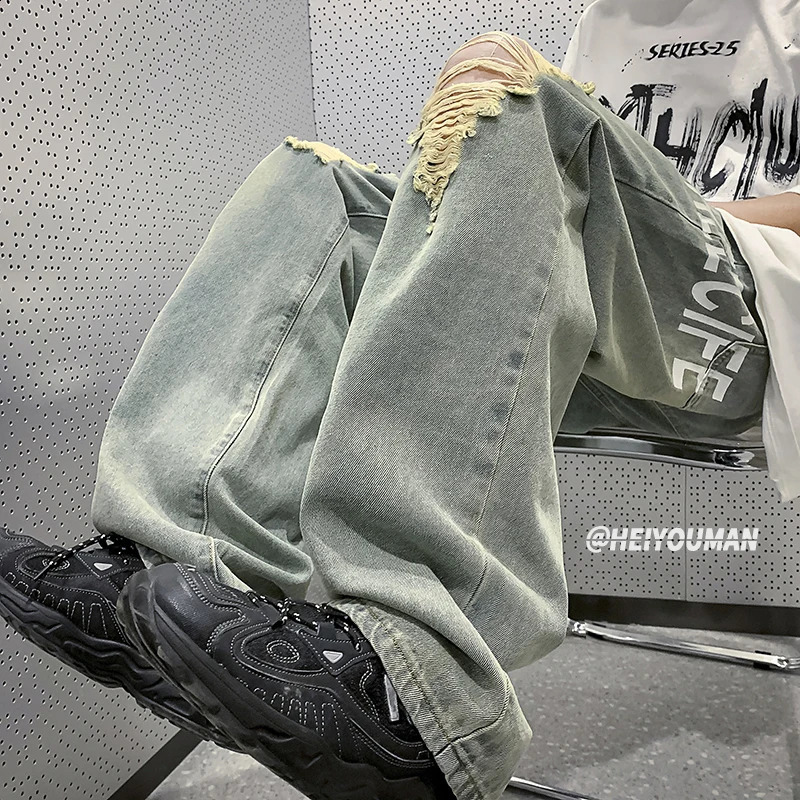 LAPPSTER Y2k Streetwear Baggy Jeans Pants Mens Ripped Black Hip Hop Cargo Stacked Jeans Male Korean Fashions Denim Pants 240819