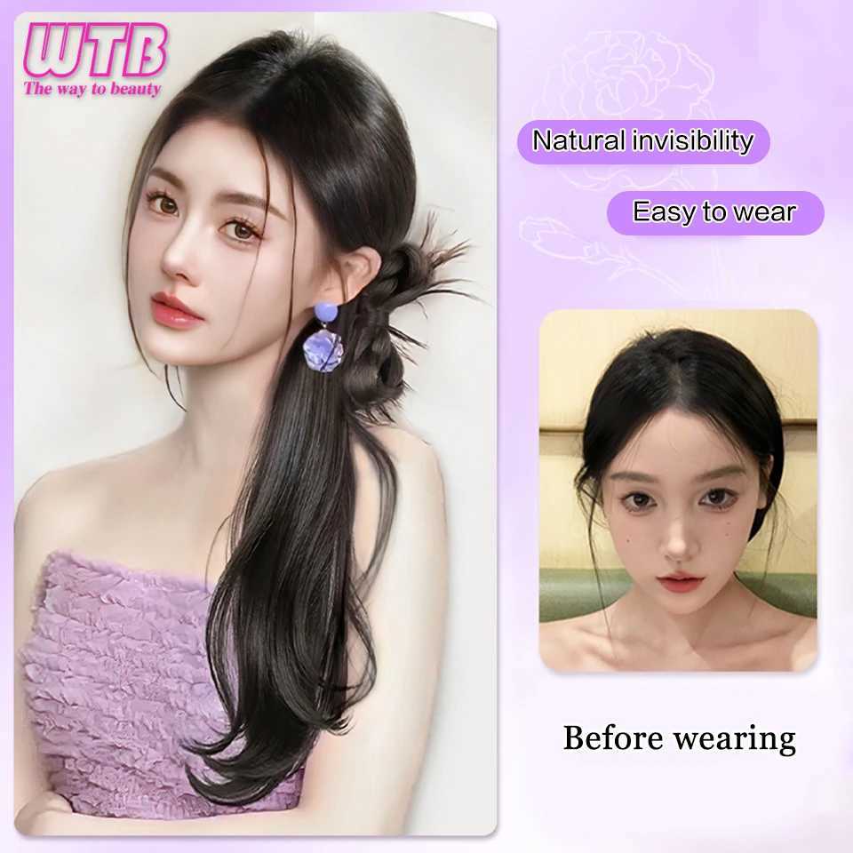 Synthetic wig side ponytail claw clip ponytail natural simulated hair for women slightly curled fake braid suitable for daily wear W240817
