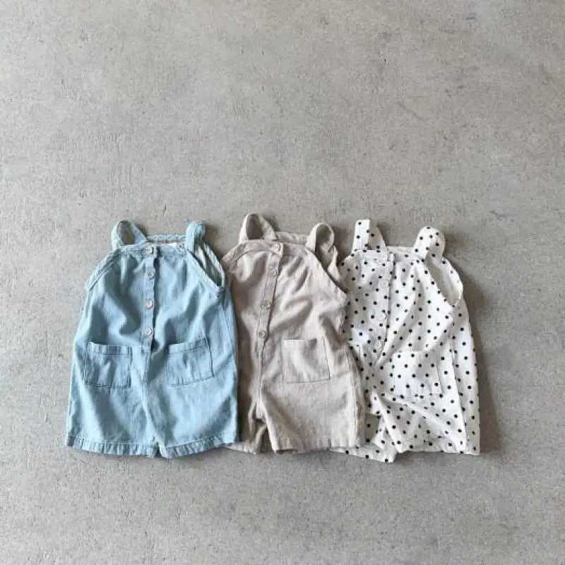2024 summer new childrens denim top cute dot print baby sleeveless jumpsuit loose baby casual pants childrens bib pants W240806