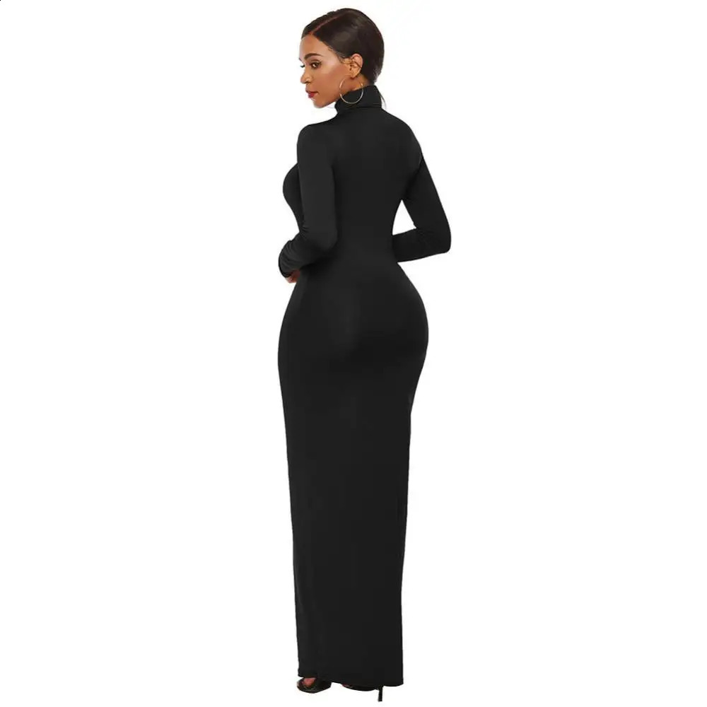 Fashion Women Sexy Party Dress Knit Style Long Sleeve Turtleneck Winter Maxi Dress Slim Work Wear Office Dress Vestidos 240819