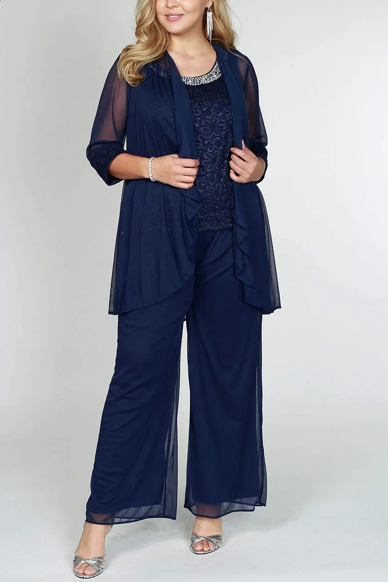 Women Fashion Chiffon Three Piece Matching Set 34 Sleeve 2024 Wide Leg Pant and Chiffon Cardigans Casual Loose Outfit Set 240819