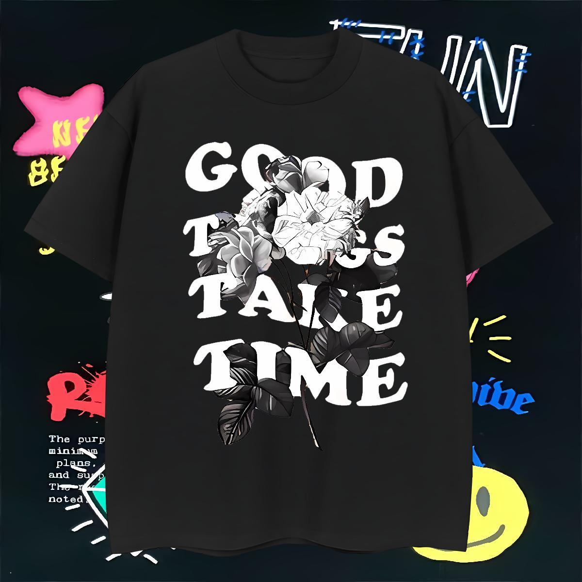 T Shirt For Man 230g Pure Cotton flower Spring Summer Crew Neck Plus Size Custom Tshirts Free Shipping Soft Wear