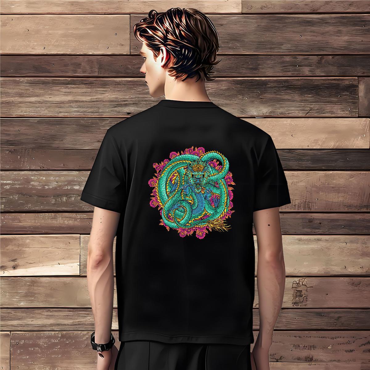 T Shirts Men 230g Cotton dragon Casual Short Sleeve O-Neck White Plus Size Men Tops Tees Customized Soft Top Tees