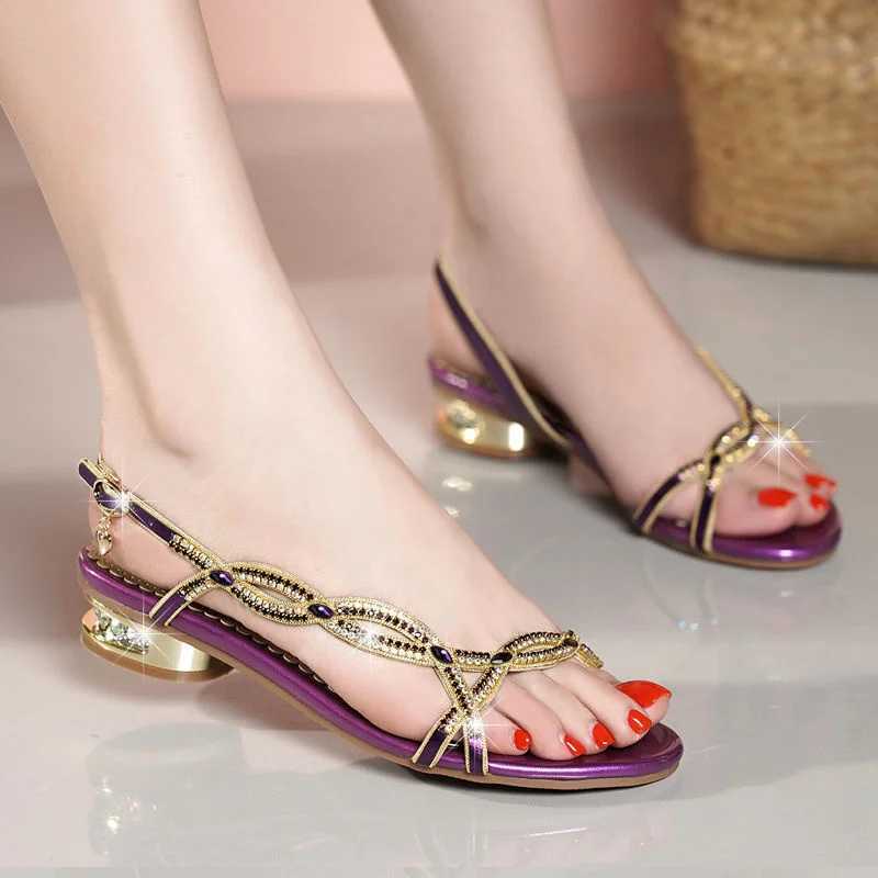 Temperament Elegant Rhinestone Sandals Summer Low Heel Shoe New Open Shoes Rhinestone Gift Fashion Flat Women Sandal CL240806