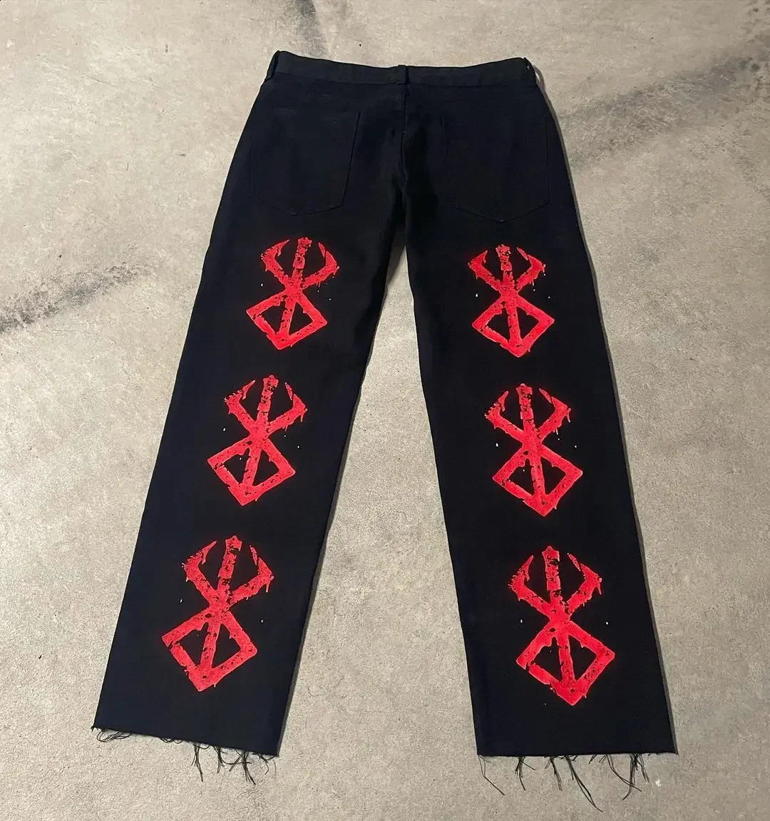 Y2K Street Jeans Japanese Harajuku Hip Hop Pattern Printed Loose Jeans Gothic High Waist Wide Leg Pants for Men and Women 240819