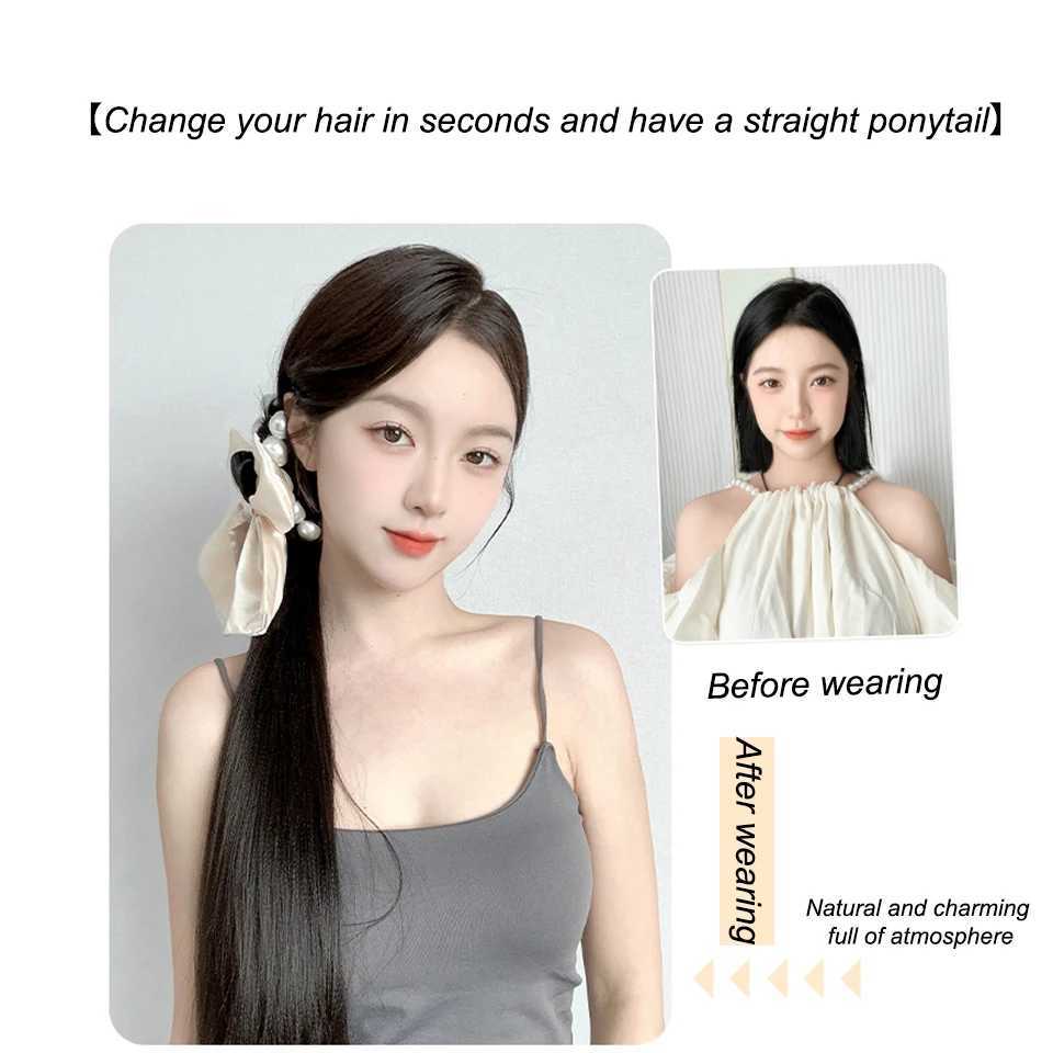Beautiful synthetic bow ponytail wig womens claw clip high ponytail straight hair natural new Chinese braided ponytail W240817