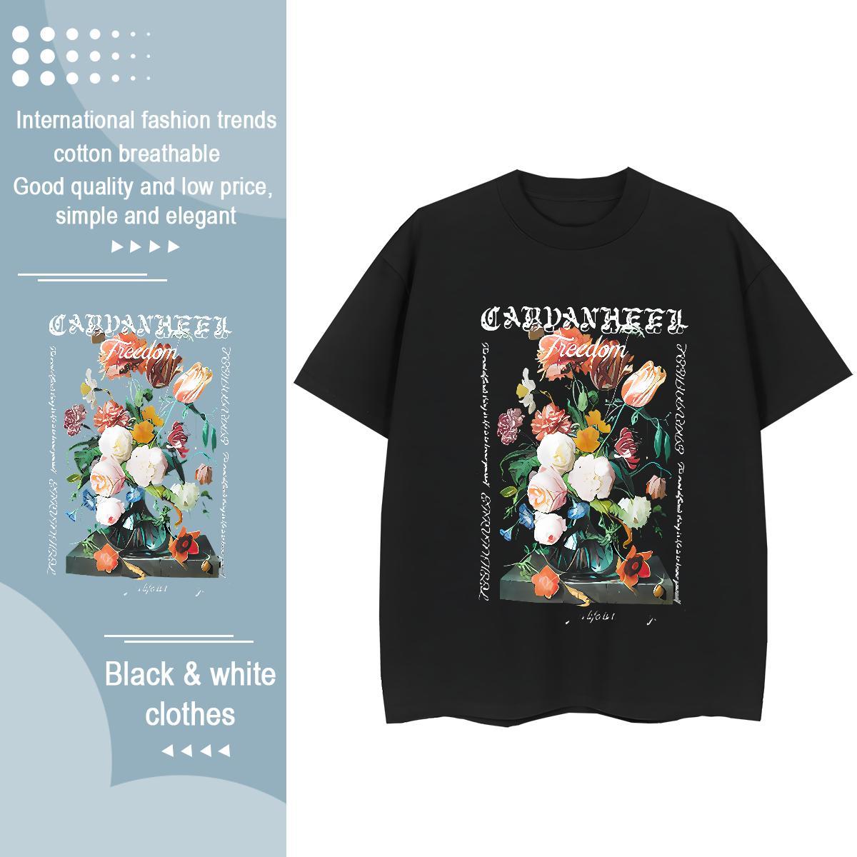 Classic Couples T Shirts flower Daily Outfit 230g Cotton Wear Short Sleeve Soft Free Shipping Man T Shirts Asian Size