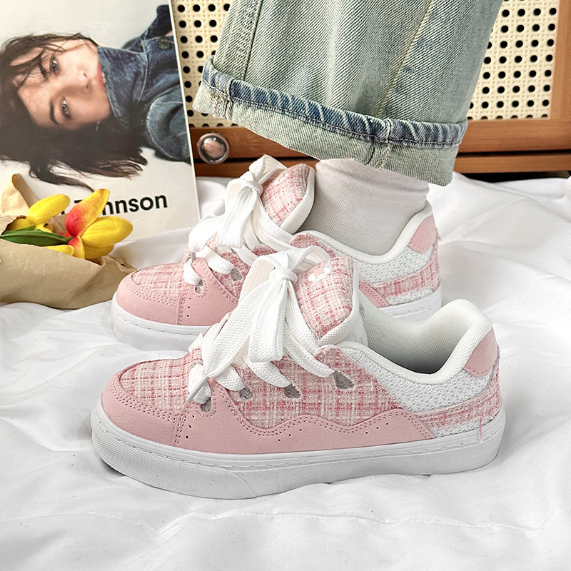 Langzu Spring and Summer Puchic Minority Women's Thick soled Skateboarding Chinese Style Pink Canvas Bread Shoes