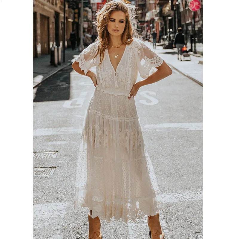Womens Dress White Hollow Out Cotton Sundress Lace Sleeveless Long Splicing Summer Party Elegant Evening Woman Skirt Clothing 240819