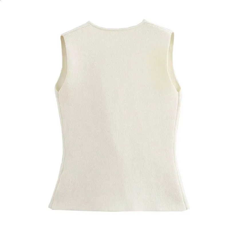 Yuyang Womens Beige Knitted Tank Top Button Vneck Sleeveless Sweater Fashion 240819
