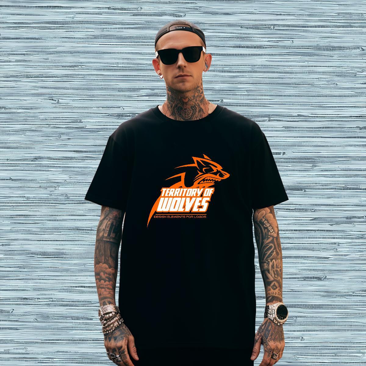 Loose Fit Men T Shirts wolf Short Sleeve O-Neck Hip Hop Custom Big Size 100% Cotton 230g Mens Tshirts New Arrival Tops Shirt