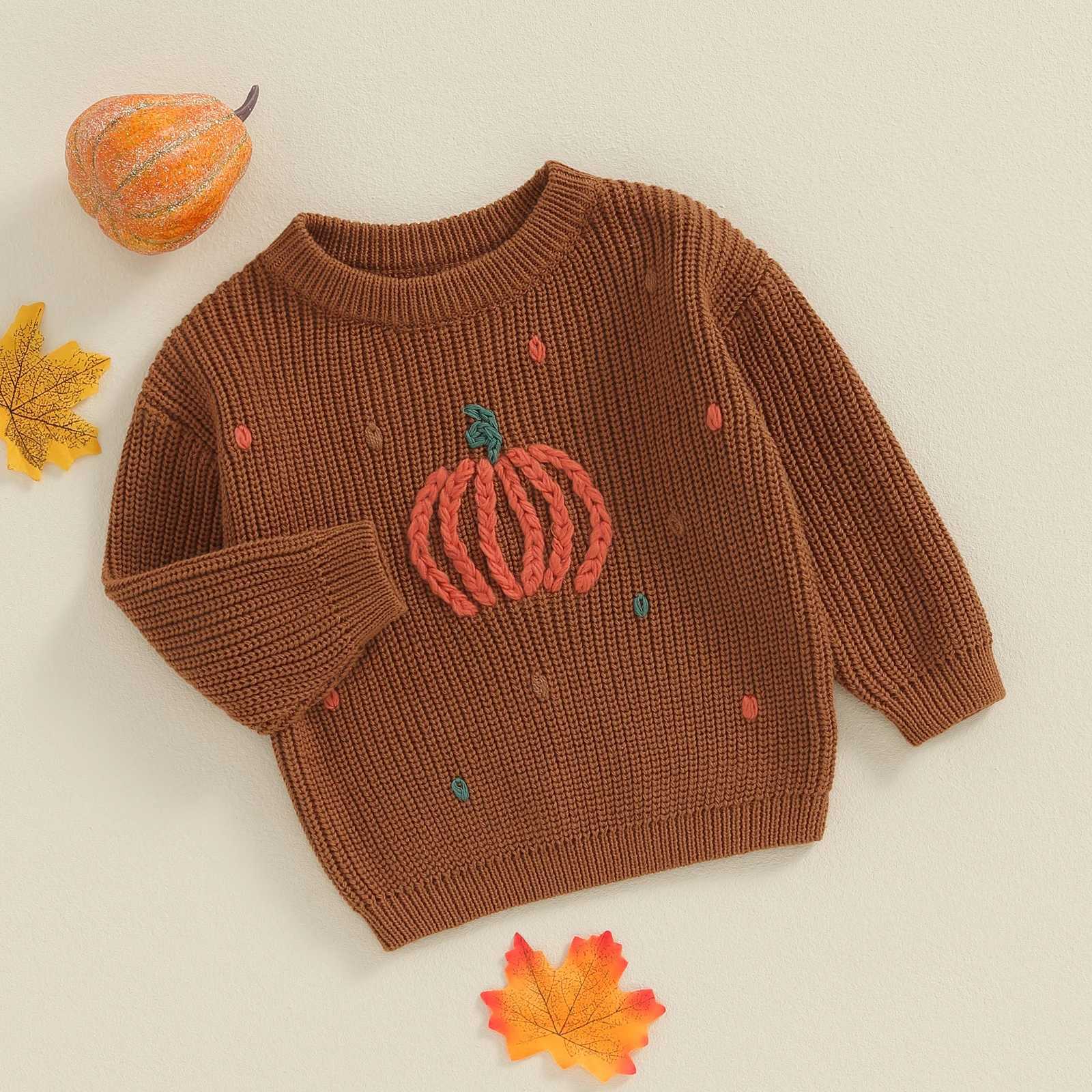 FOCUSNORM 0-4Y Little Boys Girls Halloween Sweater 5 Colors Pumpkin Embroider Long Sleeve Knitwear Pullover TopsXJ240819