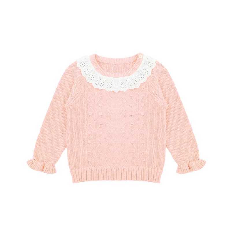 Autumn and winter new cotton childrens knitted shirt girls lace collar sweater top W240820