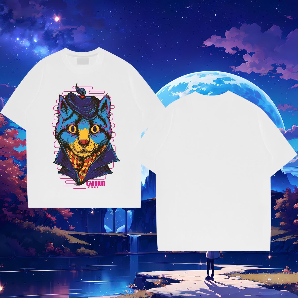 Designer Blue cat 230g Pure Cotton Tshirt for Man Woman Casual Crew Neck Breathable Man T Shirts 2024 Designer Black Oversized Tees