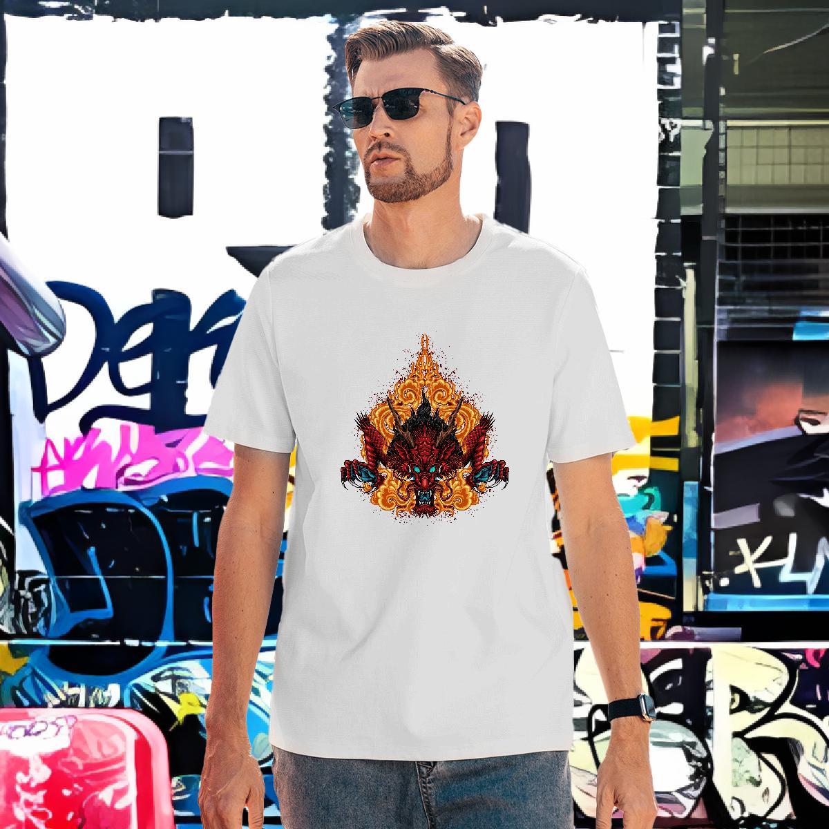 Popular dragon head T-Shirts for Men Sport Tshirts 230g Pure Cotton DIY Breathable Short Sleeve Black Oversized Tops