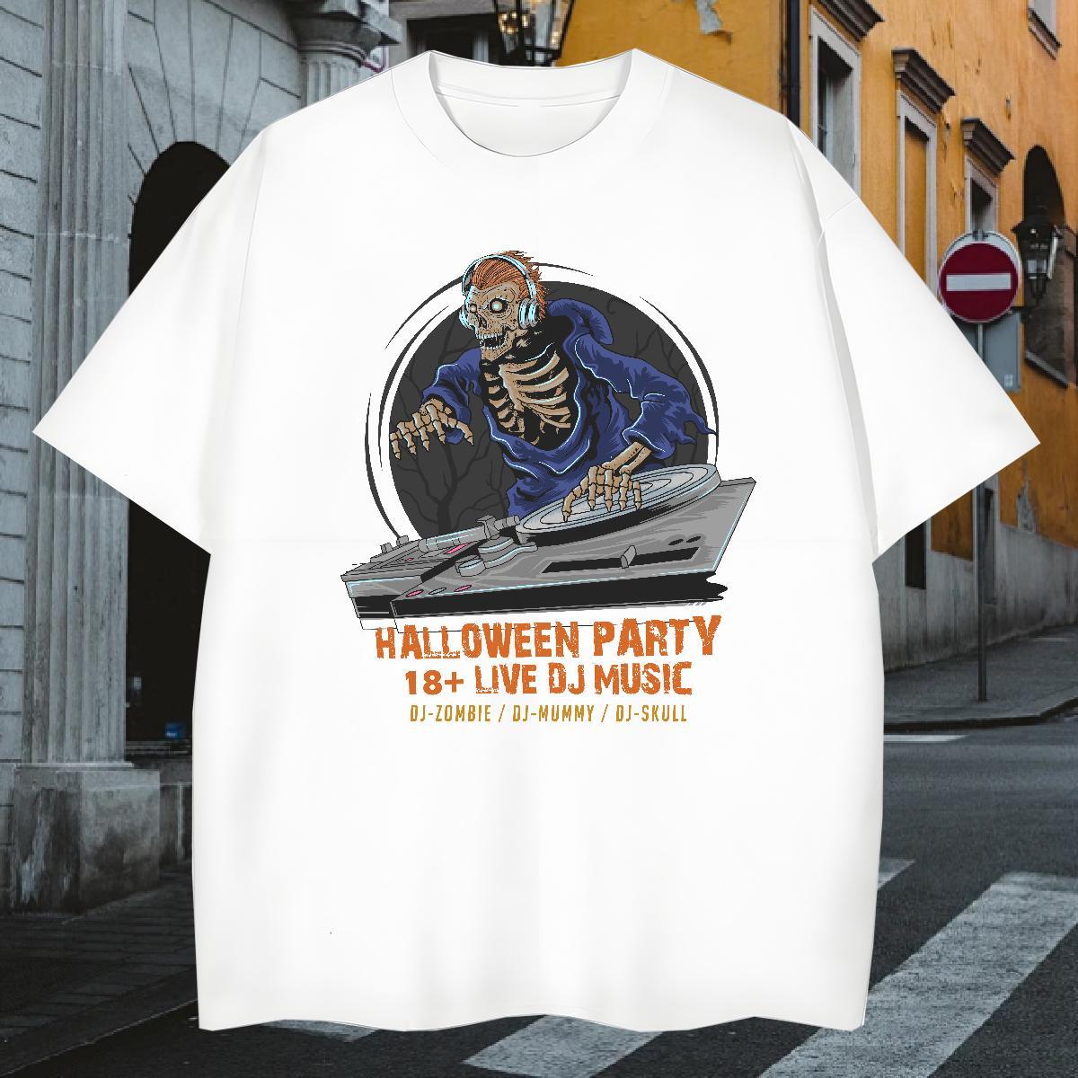 T Shirts Men 230g Cotton skull Casual Beach O-Neck Short Sleeve Plus Size Cartoon Men Tees Fashion Designer Classic Clothes