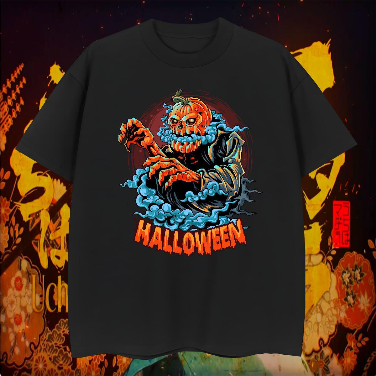 2024 DIY Mens Tshirts pumpkin Daily Wear 230g Pure Cotton Tops Tees O-Neck Short Sleeve Loose Fit Man T Shirts Floral Print