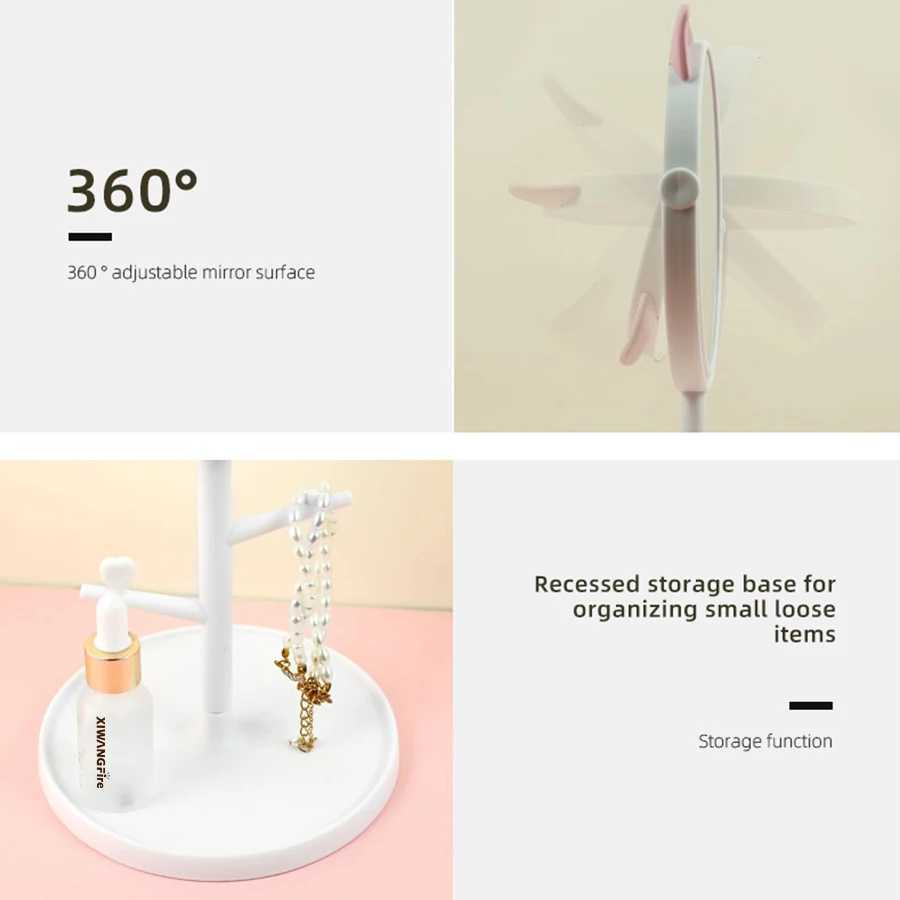 High Definition Single-Sided Makeup Mirror 360-Degree Rotating 1 1 Restore Cute Cat Ears Comb Makeup Mirror Y240819