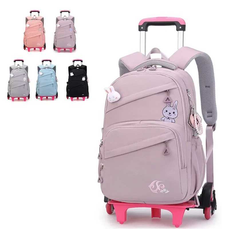 School Wheeled Backpack for Girls School Bag with Wheels Trolley Bag Rolling Student Backpack Travel Bags Kids School Bag Y240820