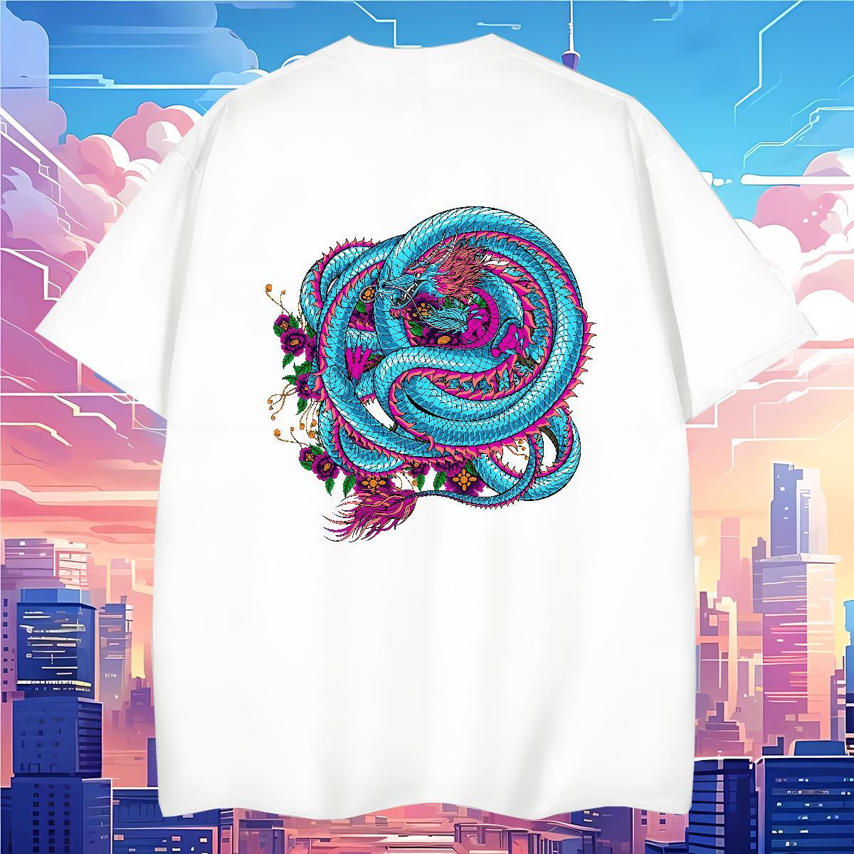 T-Shirts 230g Pure Cotton dragon Sport O Neck Short Sleeves DIY Anime Men Tops Tees Casual New Cool Design Tees Shirts