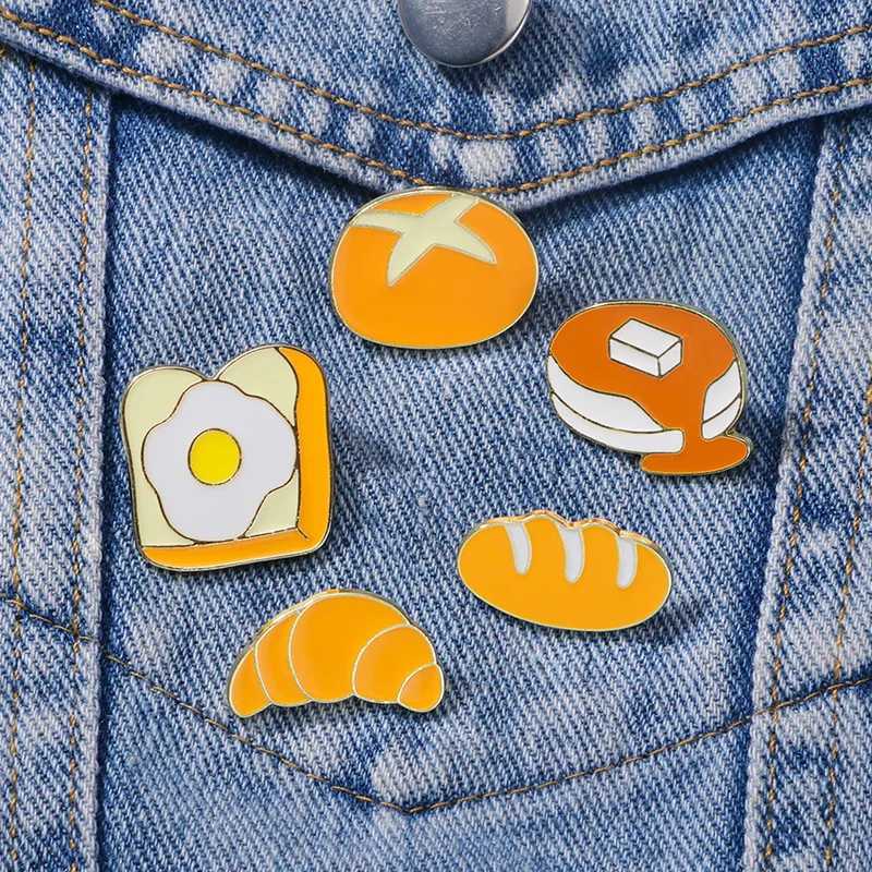 Cute cartoon bread series enamel bread creative food cow horn cake lapel pin badge backpack clothing hat accessories W240815