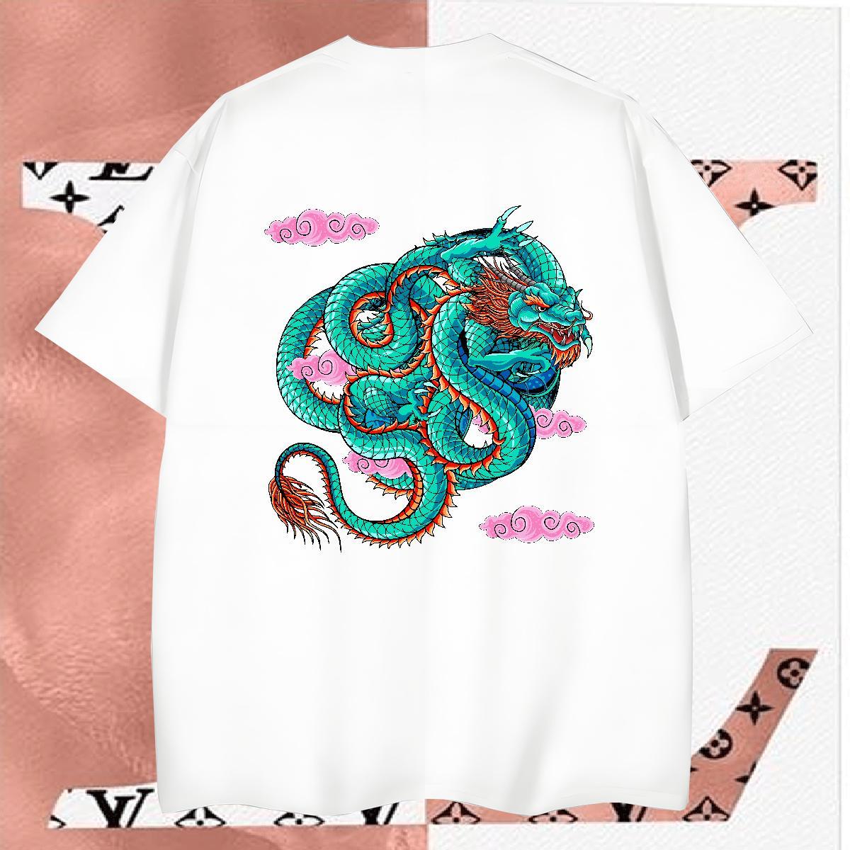 T Shirt For Man 230g Cotton dragon Sports Casual Short Sleeve O-Neck Skull Men Tshirts Casual New Loose Fit Tops Tees