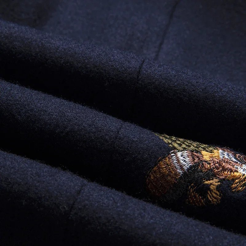 S6XL boutique fashion embroidered mens casual business jacket slim fit suit navy blue wedding banquet 240819