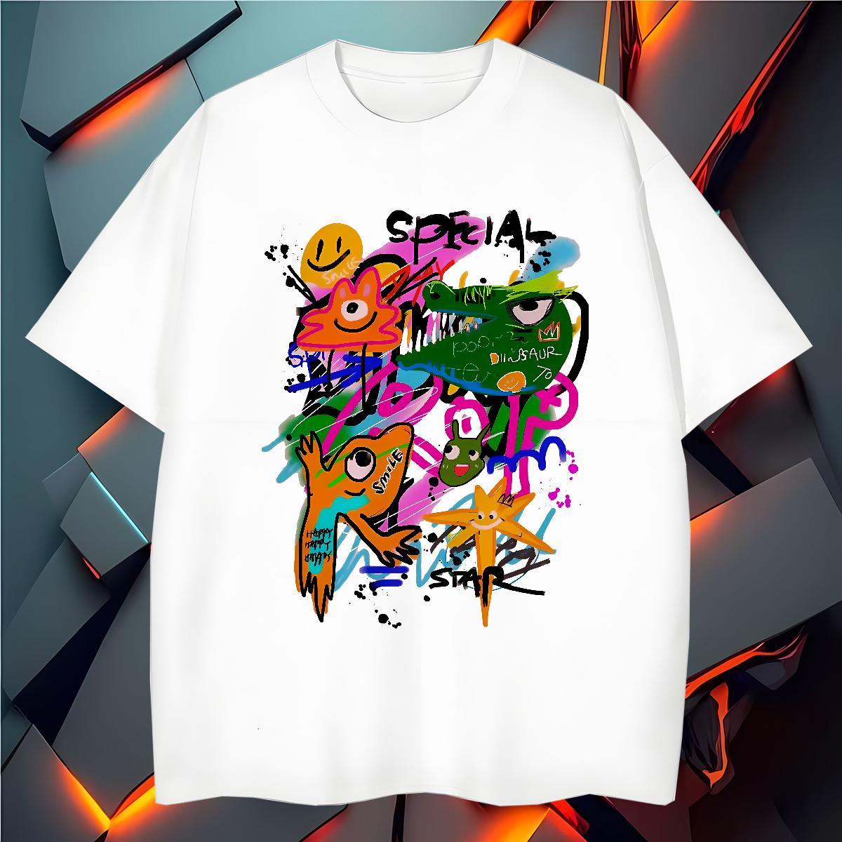 T-Shirts for Men 230g Pure Cotton cartoon High Street Hip Hop O-Neck Short Sleeve Custom Print Plus Size Men Clothes T-Shirt Fashion Design Free Shipp