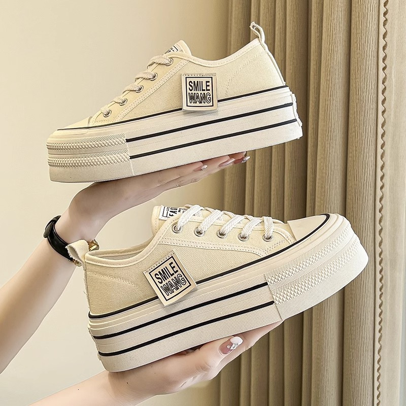 Ddmysports Thick Soled Canvas Women In The Spring Of New Sponge Cake For Students Breathable Sports And Leisure White Shoe Board Shoes OUTDOOR