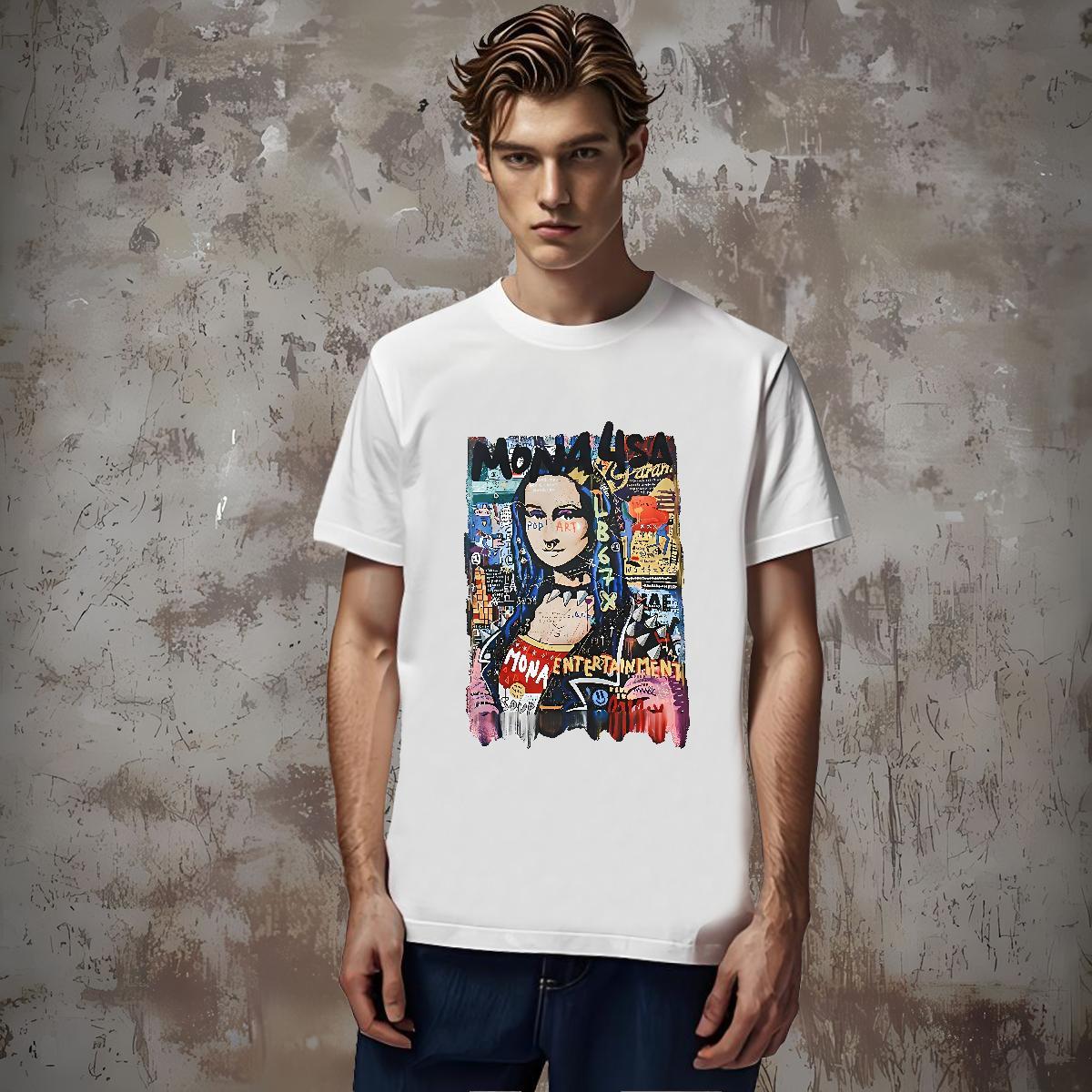 Men T Shirts 230g Cotton Mona Lisa High Street Hip Hop Breathable Crew Neck Plus Size Custom Couples T Shirts Wholesale Classic Wear
