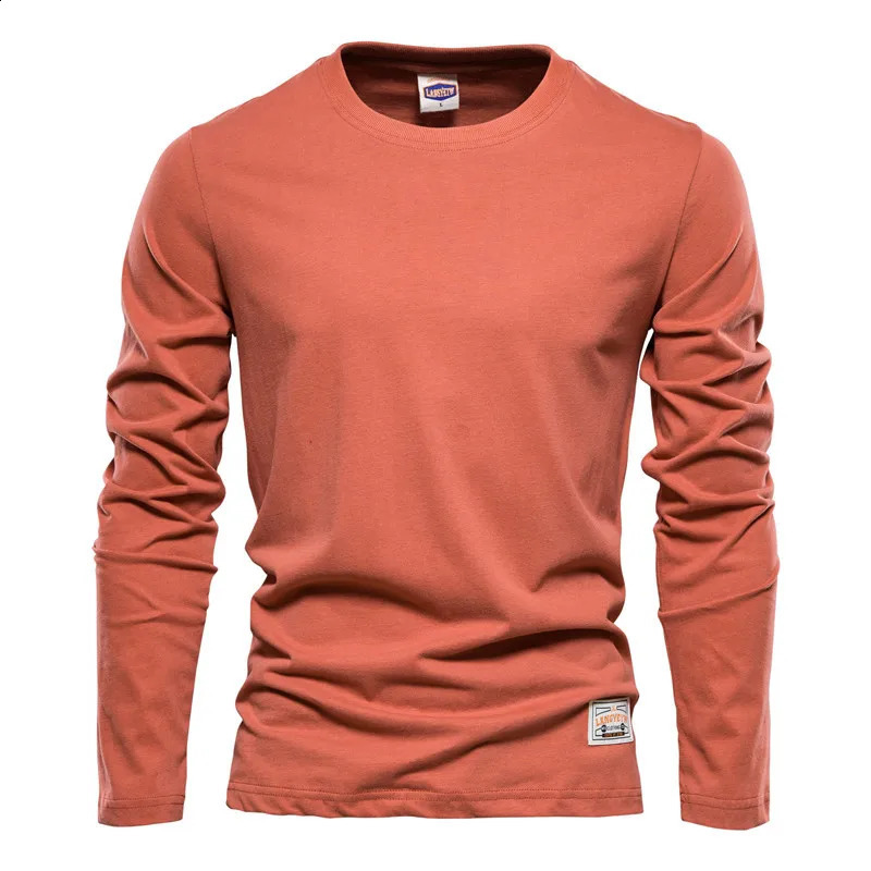 FGKKS Cotton Long Sleeve T shirt For Men Solid Spring Casual Mens T-shirts High Quality Male Tops Classic Mens T-shirt 240820