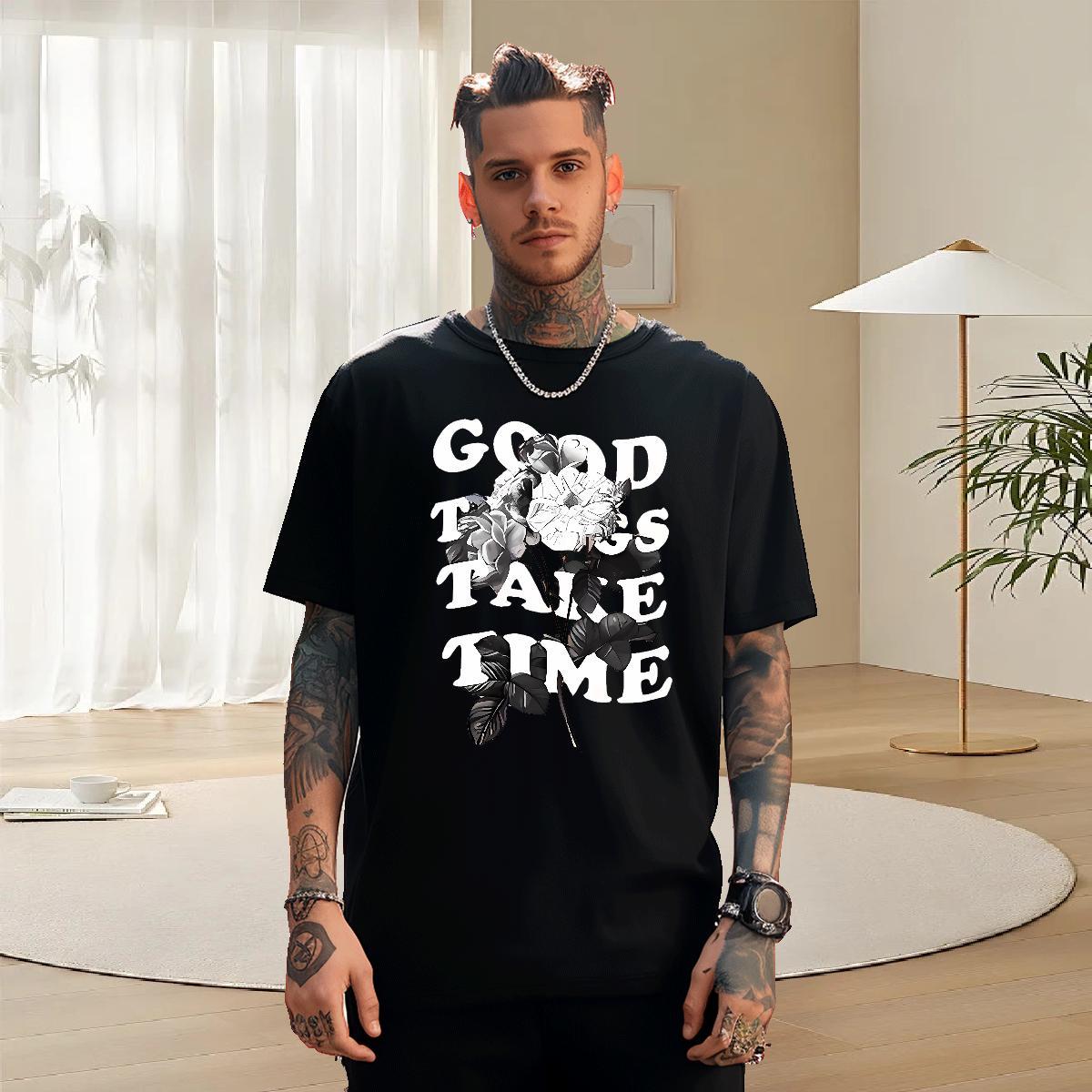 Free Shipping Mens Tshirts Street Wear 230g 100% Cotton Graphic Breathable Crew Neck flower T Shirts Men Classic Casual Tops Shirt