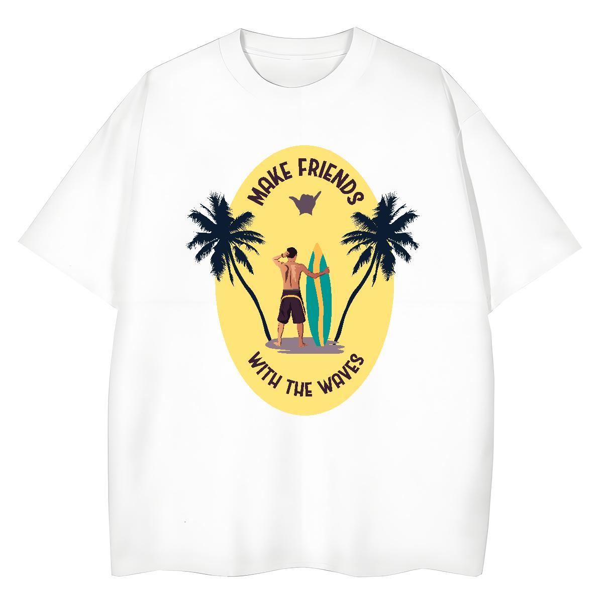 Fashion Casual Woman Tshirt Hip Hop Street Breathable Crew Neck Tops Tees Unisex 230g 100% Cotton beach Graphic T-Shirts