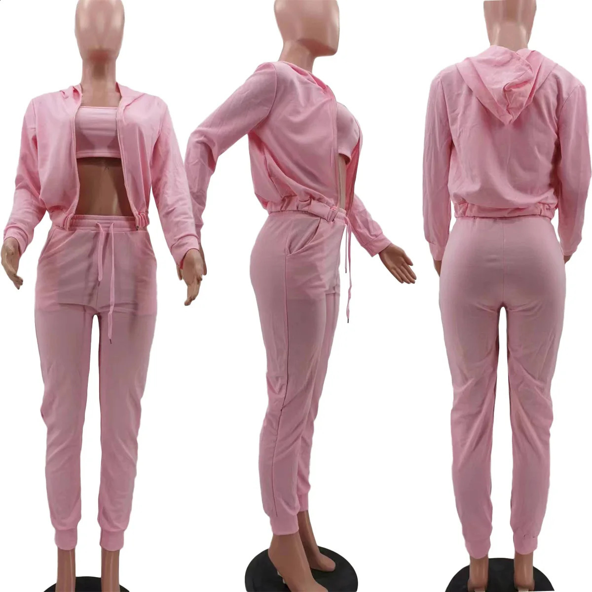 3pcs Sets Women Hooded Sweatshirt Cardiganvestpants Suits 3 Piece Tracksuit Sportswear Joggers Spring Autumn Winter Clothing 240819